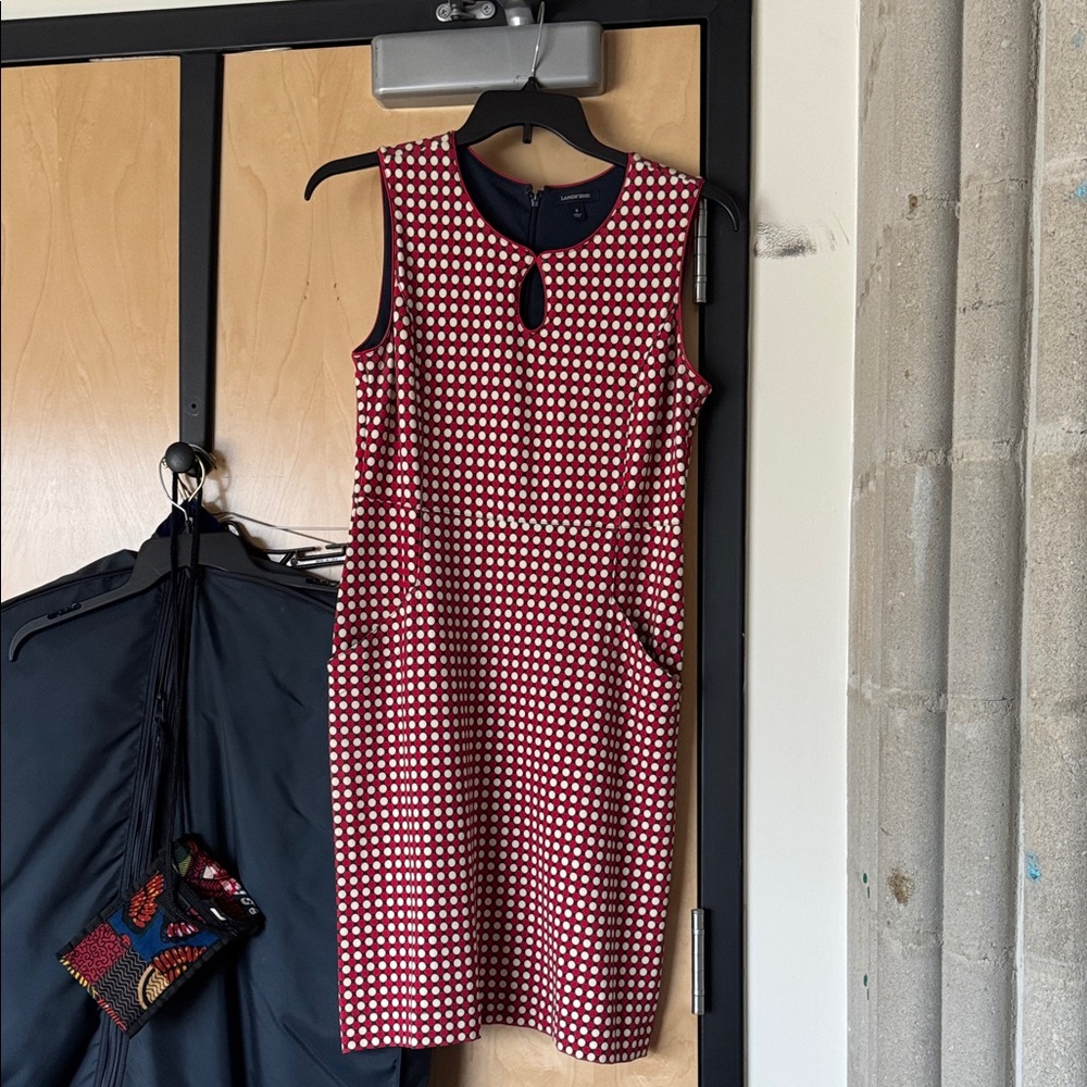 Lands' End Red and White Polka Dot Midi Dress
